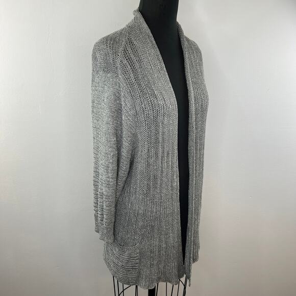 Eileen Fisher Gray Silver Open-Knit Midi Long Sleeve Pocket Cardigan Plus 1X - Picture 2 of 7